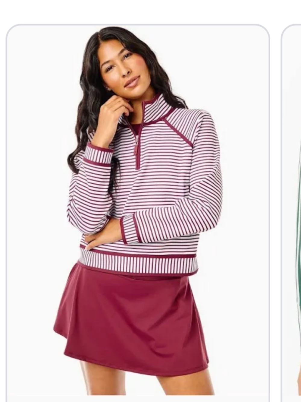 Addison Bay Women's Burgundy and White Striped Half-Zip Pullover xs
